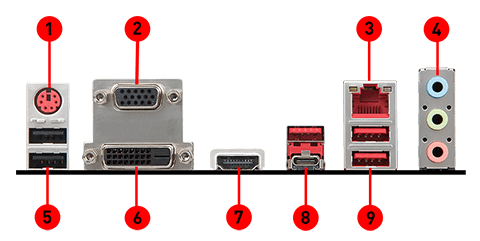 MSI B360M GAMING PLUS back panel ports