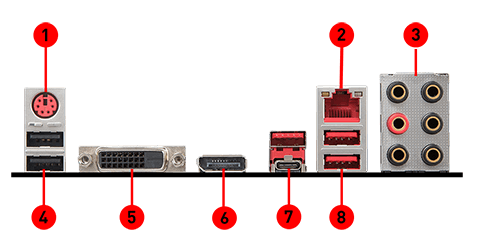 MSI H370 GAMING PLUS back panel ports