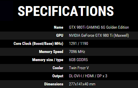 Msi geforce gtx 980 discount ti gaming 6g golden edition