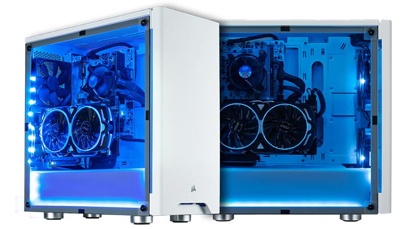 white and blue pc build