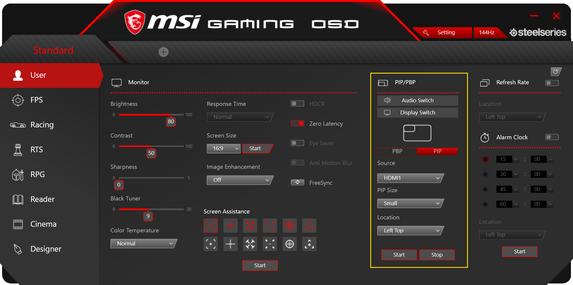 Trace setting. Монитор MSI прицел. Экранный помощник MSI. Монитор MSI Optix g273qf. MSI утилита для монитора.