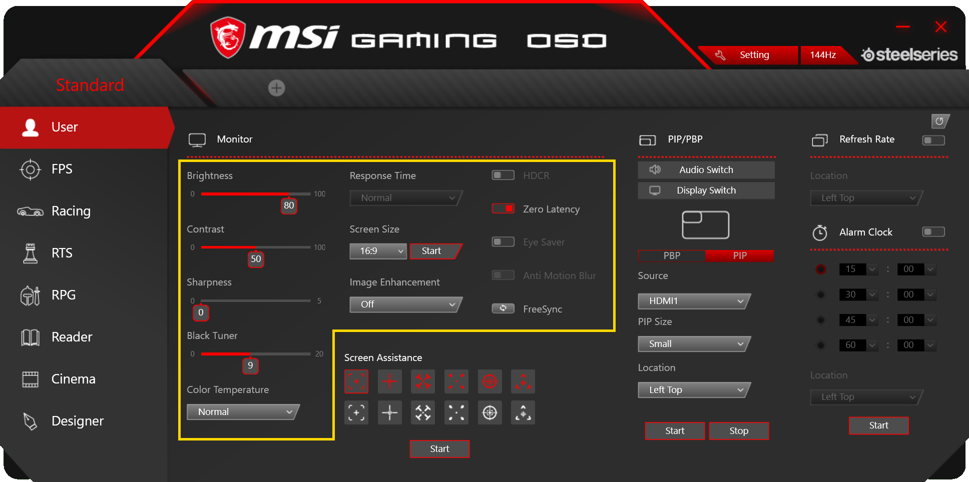 msi dragon center shift settings