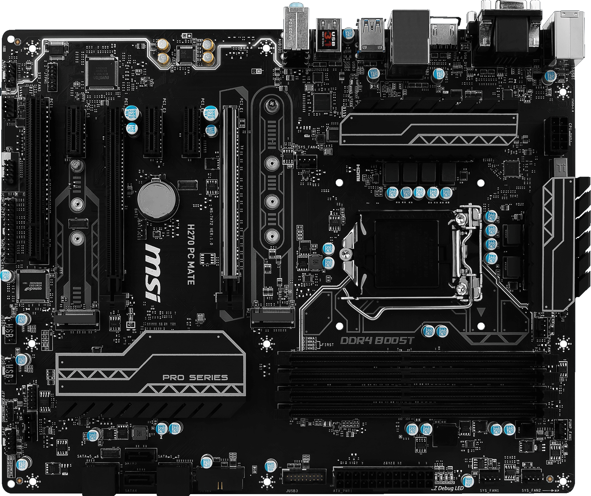 MSI H270 PC MATE 7th/6th Gen USB3 ATX Motherboard - Black (Intel Core i3/i5/i7 Processor, LGA 1151, Dual Channel DDR4, USB 3.1, PCI-E 3.0, PCI-E x1, Sata 6 GB)