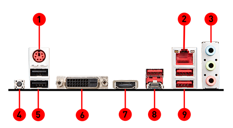 MSI B450M GAMING PLUS back panel ports