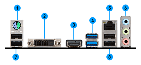 MSI H310-A PRO PLUS back panel ports