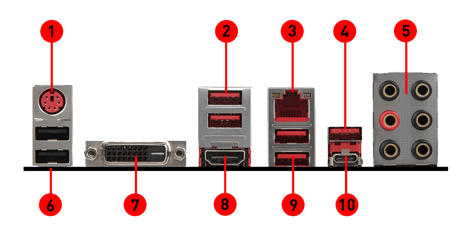 MSI X370 GAMING PLUS back panel ports