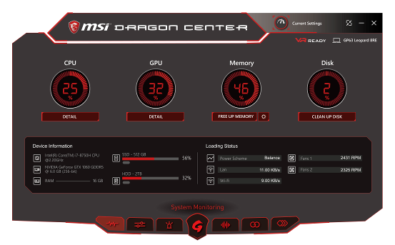 msi dragon center advanced fan speed