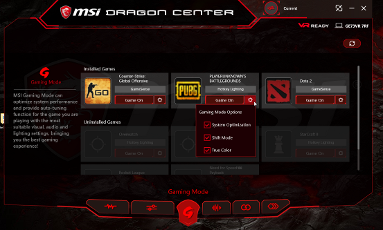 msi dragon center shift settings