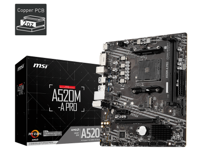 MSI A520M-A PRO Motherboard (AMD Ryzen 3000 3rd Gen AM4, DDR4, M.2 