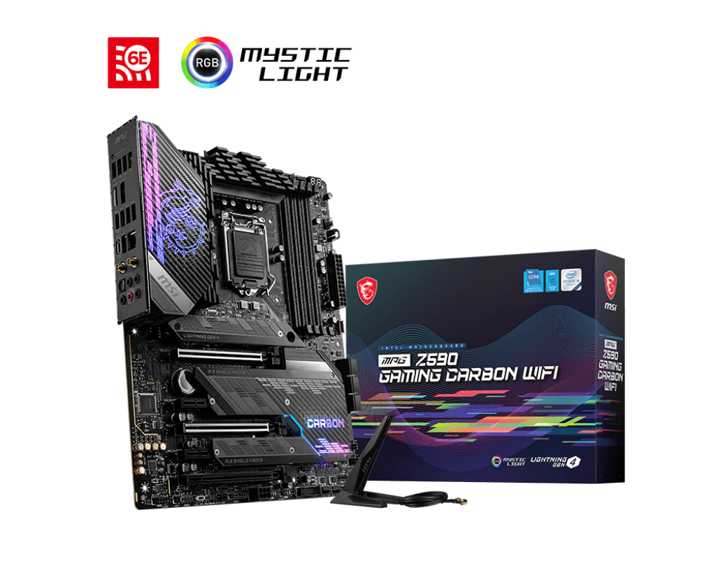 MSI MPG Z590 Gaming Carbon WiFi Gaming Motherboard (ATX, 11th/10th Gen  Intel Core, LGA 1200 Socket, DDR4, PCIe 4, CFX, M.2 Slots, USB 3.2 Gen 2,  Wi-Fi 6E, DP/HDMI, Mystic Light RGB) 