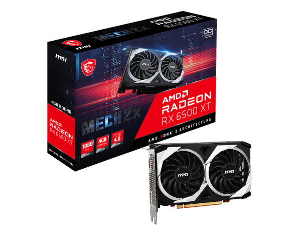 MSI Carte Graphique Radeon RX 6500 XT MECH 2X 8GB GDDR6 Noir