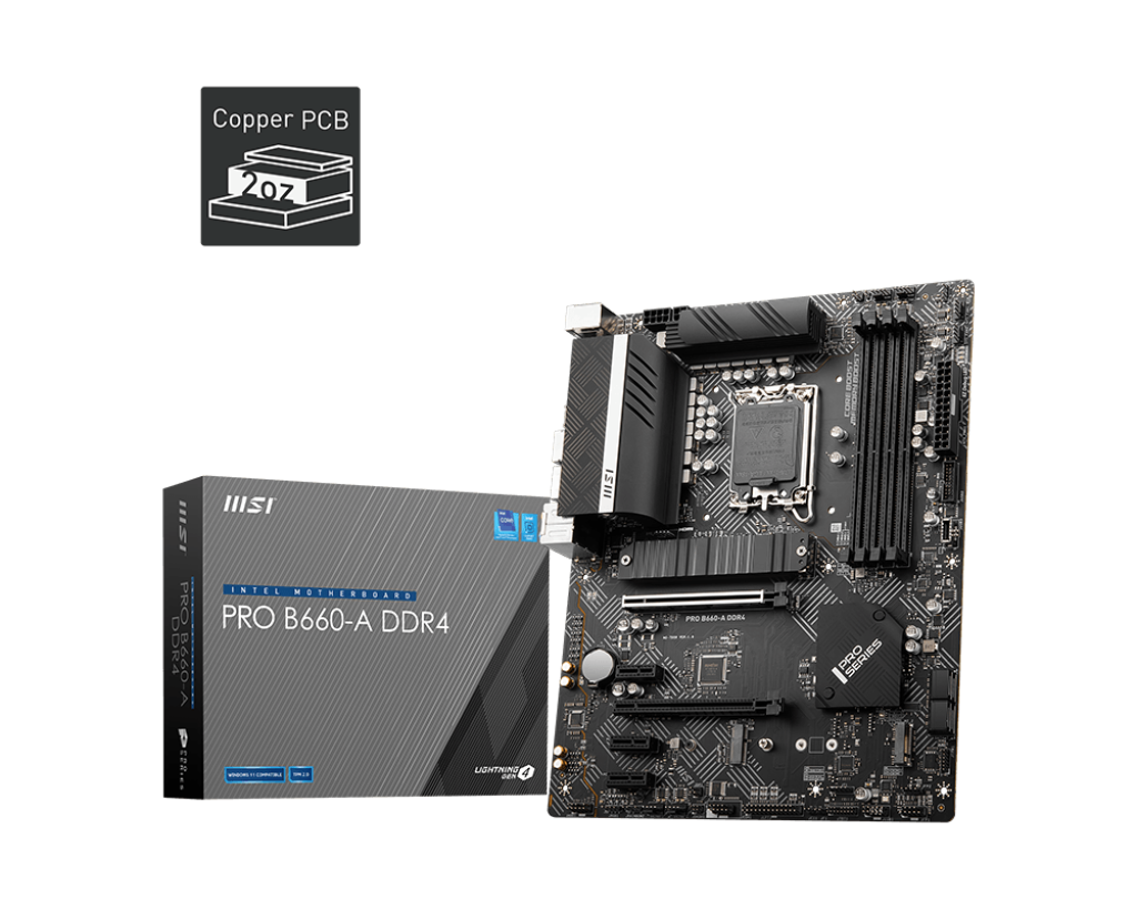 MSI PRO B660-A DDR4 Motherboard, ATX - Intel 12th Gen Processors