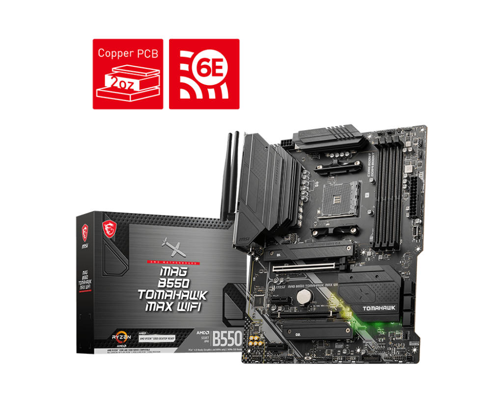 MSI MAG B550 TOMAHAWK Gaming Motherboard (AMD AM4, DDR4, PCIe 4.0, SATA  6Gb/s, M.2, USB 3.2 Gen 2, HDMI/DP, ATX, AMD Ryzen 5000 Series processors)
