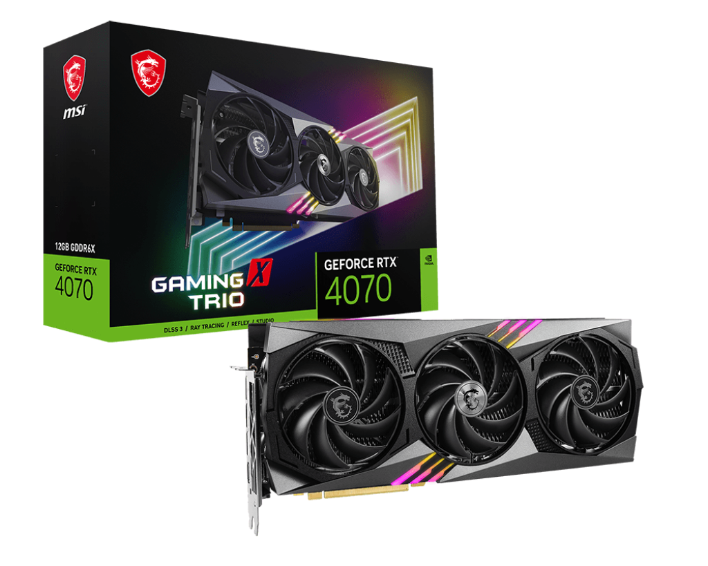 MSI GeForce RTX 4070 Gaming X Trio 12G Carte Graphique - GPU RTX 4070,  GDDR6X 12GB (21Gb/s/192 Bits), PCIe 4.0 - TRI FROZR 3 (3 x Ventilateurs  TORX 5.0), RGB - HDMI 2.1, DisplayPort 1.4a : : Informatique