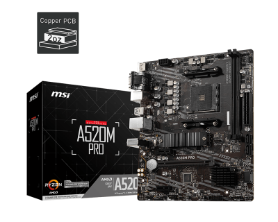 MSI A520M PRO Motherboard (AMD Ryzen 3000 3rd Gen AM4, DDR4, M.2 