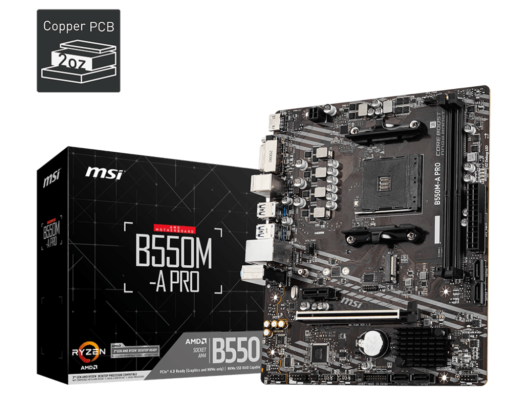 MSI B550M-A PRO Motherboard (AMD Ryzen 3000 3rd Gen AM4, DDR4, M.2, USB