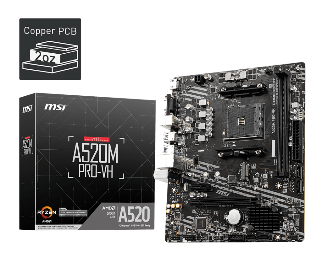 MSI A520M PRO-VH AMD AM4 DDR4 USB 3.2 Gen 1 HDMI mATX Motherboard